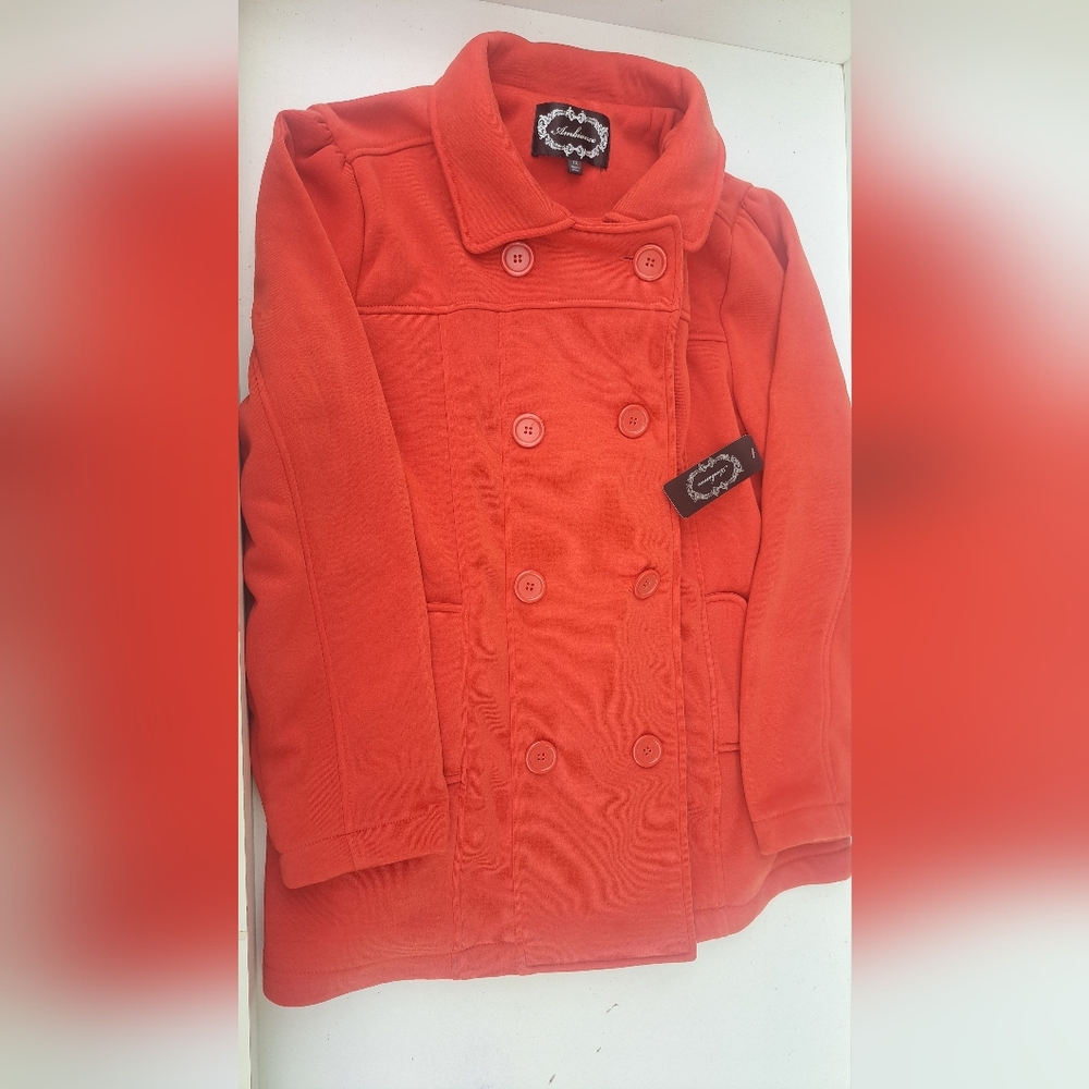 Ambiance Double-Breasted Orange Pea Coat Chic Jacket Size 1X New
